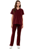 MCS0515 Scrub Sets Women and Man Medical Nursing Uniform 4-Way Stretch 8-Pocket Merlot