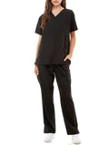 MCS0515 Scrub Sets Women and Man Medical Nursing Uniform 4-Way Stretch 8-Pocket Black