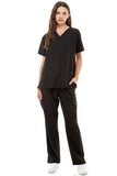 MCS0515 Scrub Sets Women and Man Medical Nursing Uniform 4-Way Stretch 8-Pocket Black