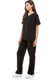 MCS0515 Scrub Sets Women and Man Medical Nursing Uniform 4-Way Stretch 8-Pocket Black