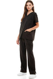 MCS0515 Scrub Sets Women and Man Medical Nursing Uniform 4-Way Stretch 8-Pocket Black