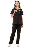 MCS0515 Scrub Sets Women and Man Medical Nursing Uniform 4-Way Stretch 8-Pocket Black