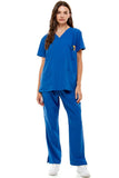 MCS0515 Scrub Sets Women and Man Medical Nursing Uniform 4-Way Stretch 8-Pocket Classic Blue