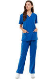 MCS0515 Scrub Sets Women and Man Medical Nursing Uniform 4-Way Stretch 8-Pocket Classic Blue