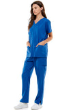 MCS0515 Scrub Sets Women and Man Medical Nursing Uniform 4-Way Stretch 8-Pocket Classic Blue