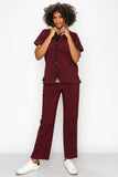 MCS0515 Scrub Sets Women and Man Medical Nursing Uniform 4-Way Stretch 8-Pocket Merlot