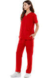 MCS0515 Scrub Sets Women and Man Medical Nursing Uniform 4-Way Stretch 8-Pocket Red