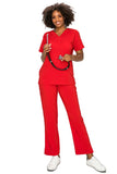 MCS0515 Scrub Sets Women and Man Medical Nursing Uniform 4-Way Stretch 8-Pocket Red