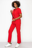 MCS0515 Scrub Sets Women and Man Medical Nursing Uniform 4-Way Stretch 8-Pocket Red