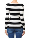 68682 V-Neck Long Sleeve Ribbed Wide Stripe Sweater