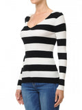 68682 V-Neck Long Sleeve Ribbed Wide Stripe Sweater