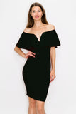 D3362 Off Shoulder Midi Dress Sleeveless Ruffle Bodycon