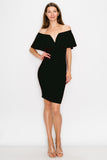 D3362 Off Shoulder Midi Dress Sleeveless Ruffle Bodycon