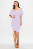 D3362 Off Shoulder Midi Dress Sleeveless Ruffle Bodycon