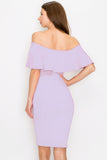 D3362 Off Shoulder Midi Dress Sleeveless Ruffle Bodycon