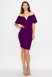 D3362 Off Shoulder Midi Dress Sleeveless Ruffle Bodycon