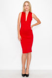 D3417 Sleeveless Cross Back Midi Dress V-Neck Bodycon