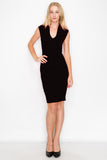 D3514 Sleeveless Midi Dress V-Neck Bodycon Zipper Back