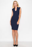 D3514 Sleeveless Midi Dress V-Neck Bodycon Zipper Back