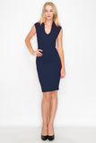 D3514 Sleeveless Midi Dress V-Neck Bodycon Zipper Back