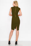 D3514 Sleeveless Midi Dress V-Neck Bodycon Zipper Back