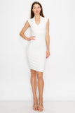 D3514 Sleeveless Midi Dress V-Neck Bodycon Zipper Back