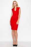 D3514 Sleeveless Midi Dress V-Neck Bodycon Zipper Back