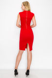 D3514 Sleeveless Midi Dress V-Neck Bodycon Zipper Back