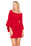 D3518 Bell Sleeve Off Shoulder Mini Dress Bodycon Zipper Back