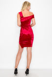 D3858 One Shoulder Mini Dress Bodycon Ruffle Velvet Material