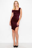 D3858 One Shoulder Mini Dress Bodycon Ruffle Velvet Material