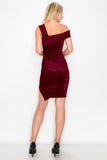 D3858 One Shoulder Mini Dress Bodycon Ruffle Velvet Material