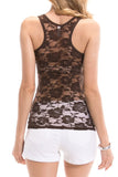 Lace Racerback Ribbed Solid Tank Top Sleeveless Shirts