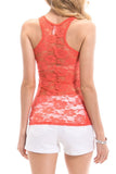 Lace Racerback Ribbed Solid Tank Top Sleeveless Shirts