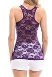 Lace Racerback Ribbed Solid Tank Top Sleeveless Shirts