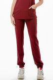 AJ1002 Medical Scrub Set 4 Way Stretch 6 Pockets V-Neck Top Joggers Pants Uniform Merlot