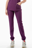 AJ1002 Medical Scrub Set 4 Way Stretch 6 Pockets V-Neck Top Joggers Pants Uniform Purple