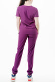 AJ1002 Medical Scrub Set 4 Way Stretch 6 Pockets V-Neck Top Joggers Pants Uniform Purple