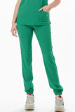 AJ1002 Medical Scrub Set 4 Way Stretch 6 Pockets V-Neck Top Joggers Pants Uniform Kelly Green