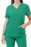 AJ1002 Medical Scrub Set 4 Way Stretch 6 Pockets V-Neck Top Joggers Pants Uniform Kelly Green