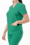 AJ1002 Medical Scrub Set 4 Way Stretch 6 Pockets V-Neck Top Joggers Pants Uniform Kelly Green