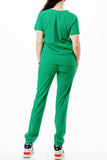 AJ1002 Medical Scrub Set 4 Way Stretch 6 Pockets V-Neck Top Joggers Pants Uniform Kelly Green