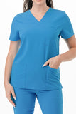 AJ1002 Medical Scrub Set 4 Way Stretch 6 Pockets V-Neck Top Joggers Pants Uniform Turquoise