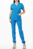 AJ1002 Medical Scrub Set 4 Way Stretch 6 Pockets V-Neck Top Joggers Pants Uniform Turquoise