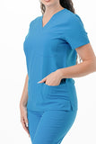 AJ1002 Medical Scrub Set 4 Way Stretch 6 Pockets V-Neck Top Joggers Pants Uniform Turquoise