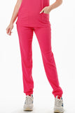 AJ1002 Medical Scrub Set 4 Way Stretch 6 Pockets V-Neck Top Joggers Pants Uniform Fuchsia