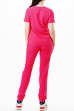 AJ1002 Medical Scrub Set 4 Way Stretch 6 Pockets V-Neck Top Joggers Pants Uniform Fuchsia