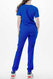 AJ1002 Medical Scrub Set 4 Way Stretch 6 Pockets V-Neck Top Joggers Pants Uniform Royal Blue