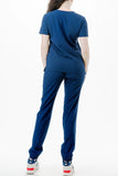 AJ1002 Medical Scrub Set 4 Way Stretch 6 Pockets V-Neck Top Joggers Pants Uniform Navy