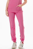 AJ1002 Medical Scrub Set 4 Way Stretch 6 Pockets V-Neck Top Joggers Pants Uniform Pink